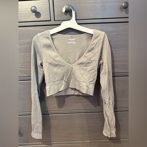 Garage Taupe Ribbed V-Neck Crop Top